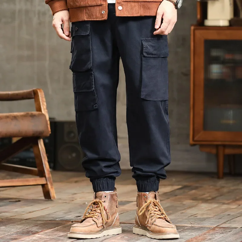 Spring Fall Men's Pants Streetwear Vintage American retro Nine Point Cargo Pants Y2K Casual Cotton ankle-tied Pants Baggy Pants