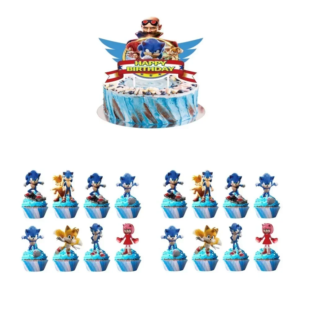 NEW Animation Blue Hedgehog Honeycomb Power Strip Decoration 24PCS Sonics Desktop Animal Figurine Birthday Party Decoration