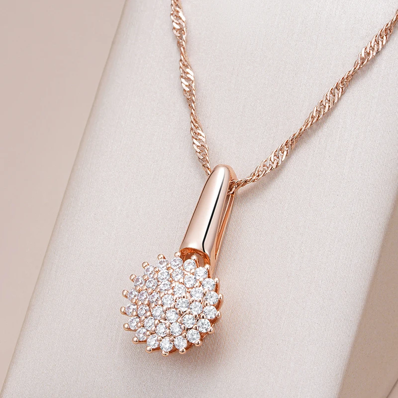 Kinel Hot 585 Rose Gold Color Crystal Flower Pendant Necklace Women Trendy Full Natural Zircon Accessories Fine Daily Jewelry