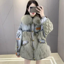 Women's Cowboys Overcome The Imitation Of Fox Hair Fur Coat, Long Loose Stitching Down Jacket, Cotton-Padded Jeans, Winter