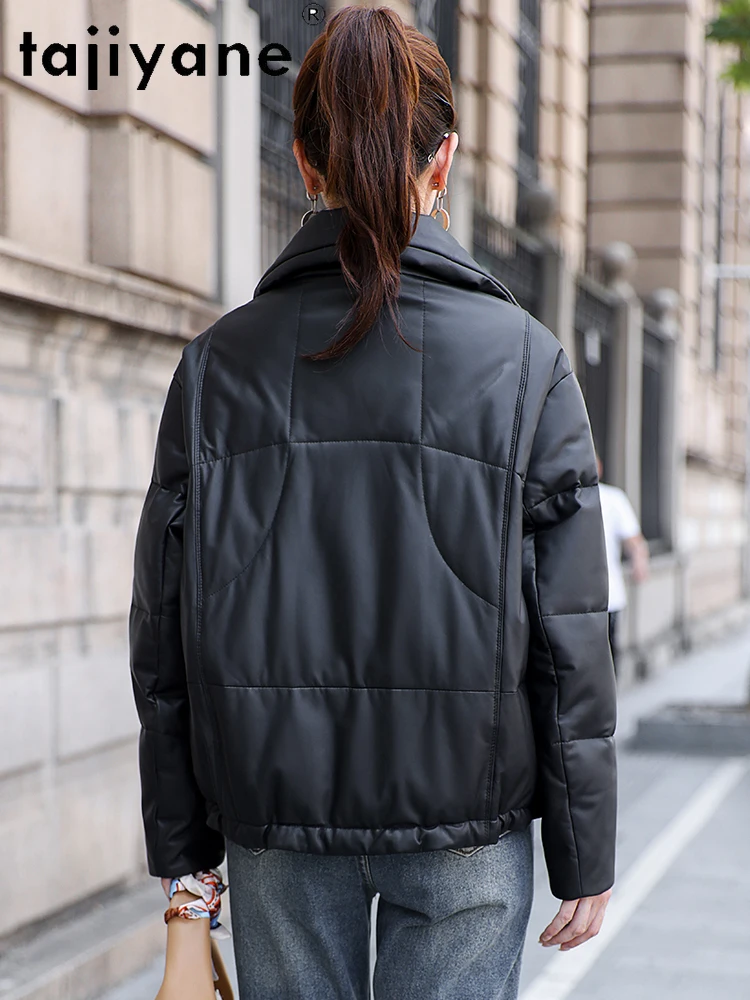 TAJIYANE جلد الغنم الحقيقي أوزة أسفل معطف المرأة أنيق قصير سترة منفوخة قسط حقيقية سترات من الجلد ملابس امرأة 2025 code