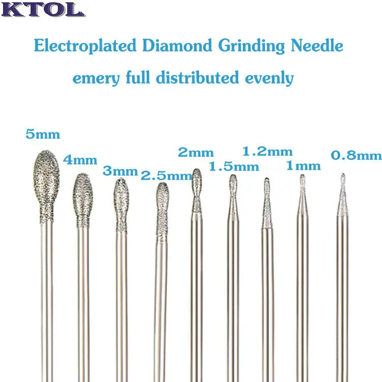 2.35mm Diamond Grinding Head Burr Dremel Rotary Tool Needle Nail Drill Bit for Jade Carving Mounted Point Abrasive Polish Cutter