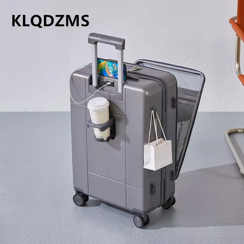 Klqdzms Laptop Koffer Voor Opening Pc Boarding Case Usb Oplaad Trolley Case 20 "22" 24 "26" 28 Inch Damescabine Bagage