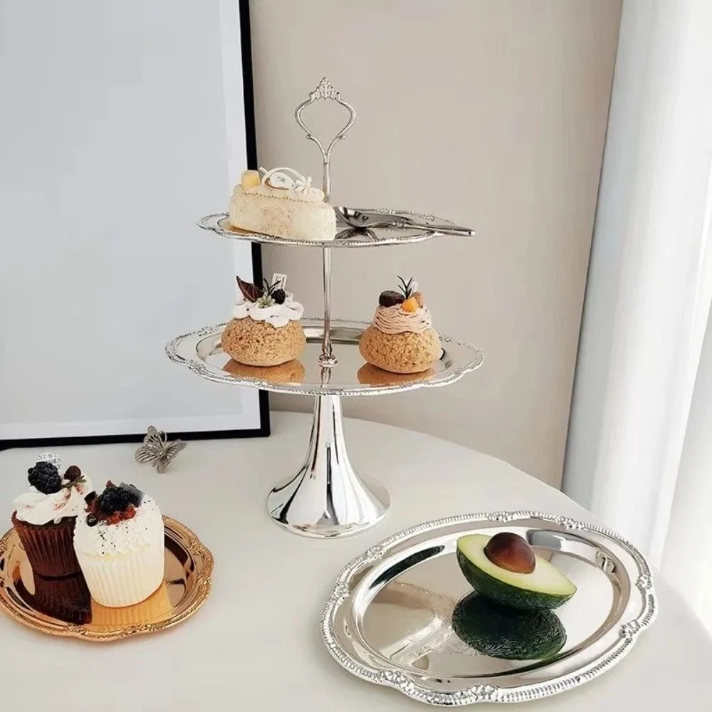 

New Embossed Silver Tray Silver Oval Storage Tray Snack Plate Desserts