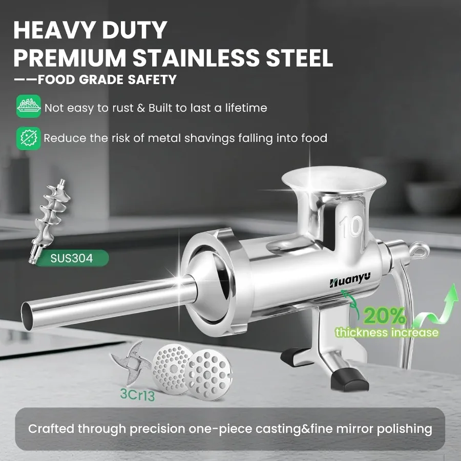 مفرمة لحم يدوية مع آلية كرنك يدوية من الفولاذ المقاوم للصدأ شديدة التحمل لمعالجة النقانق ولحوم اللحوم المطحونة والدجاج ولحم البقر #2