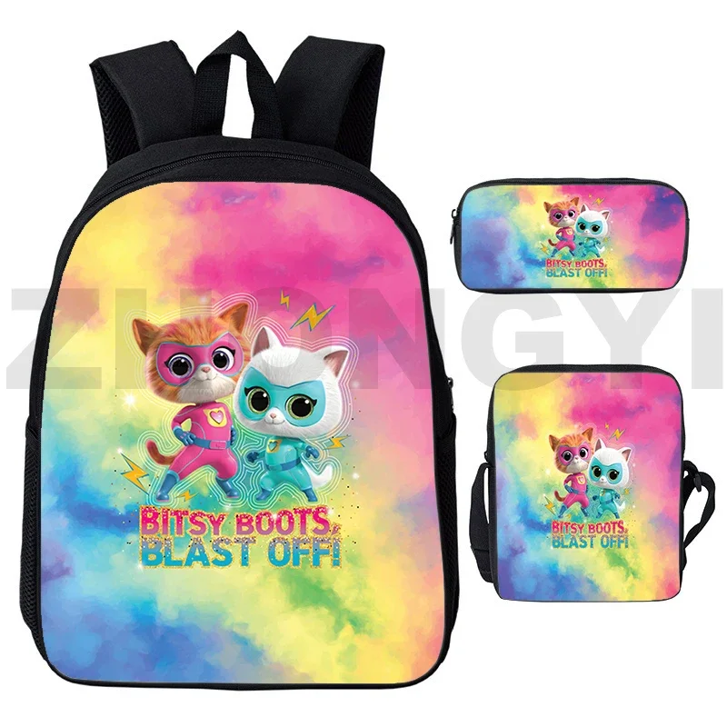 SuperKitties Cute Backpack for Boys, Travel Leisure Bag, 3D Anime Crossbody Bags, mochila escolar, lona, novo, 3 em 1