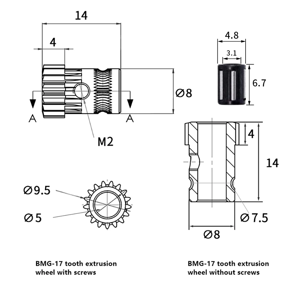 Hardened Dual Drive Gears Kit For Bowden Direct Extruder 1.75mm for Ender3 CR10 MK8 3D Printers Parts 3:1 Speed Rate