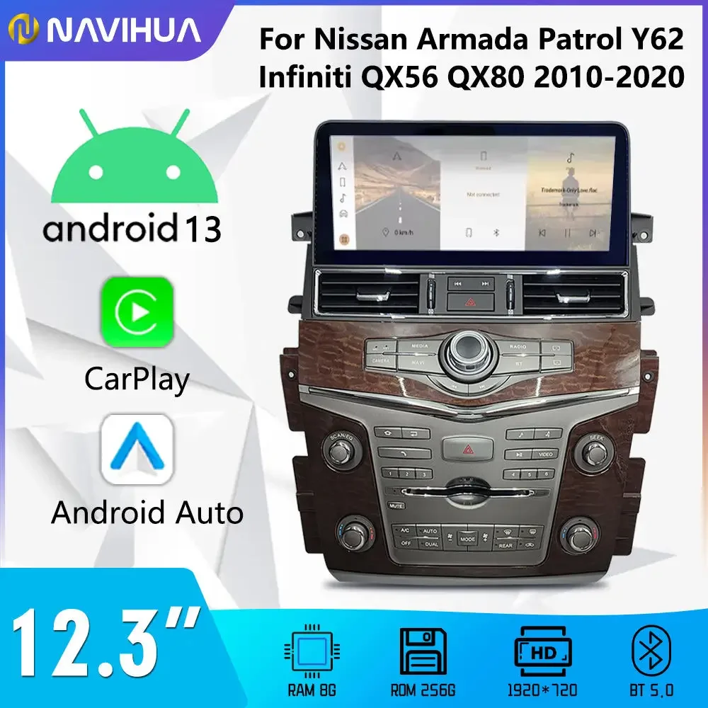 

Navihua новый дизайн 12,3-дюймовый Android автомобильный радиоприемник GPS навигация автомобильный мультимедиа для Nissan Armada Patrol Y62 Infiniti QX80 2010-2020