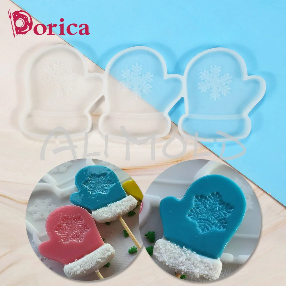 Dorica Christmas Gloves/Snowflakes Lollipop Epoxy Mold Christmas Chocolate Cake Silicone Mould Cake Decorating Tools Bakeware