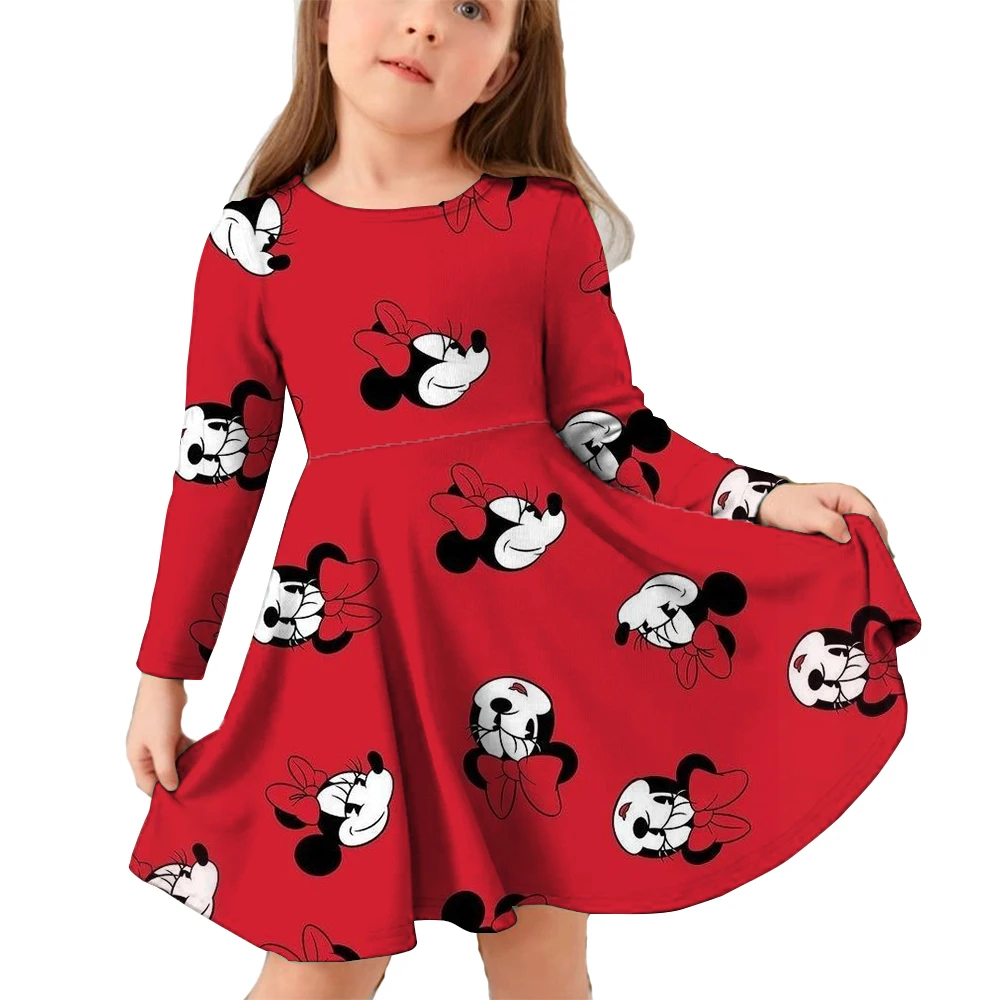 MINISO Disney Mickey Mouse Autumn Girls Long Sleeve Dress Cute 3D Print Girls Dress Fashion Children's Clothing Party Boys Tren