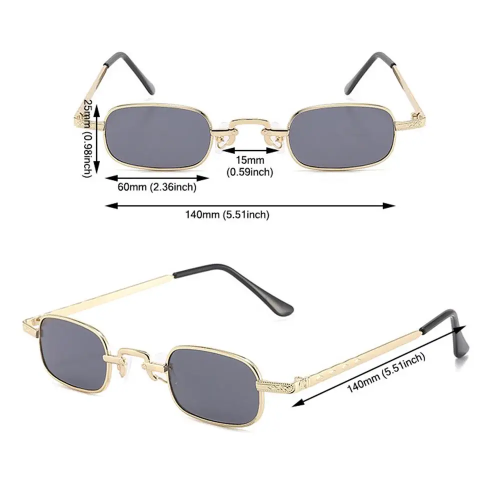 Small Rectangle Sunglasses for Women Men, Retro Metal Frame Punk Sun Glasses Vintage Travel Shades UV400 Protection