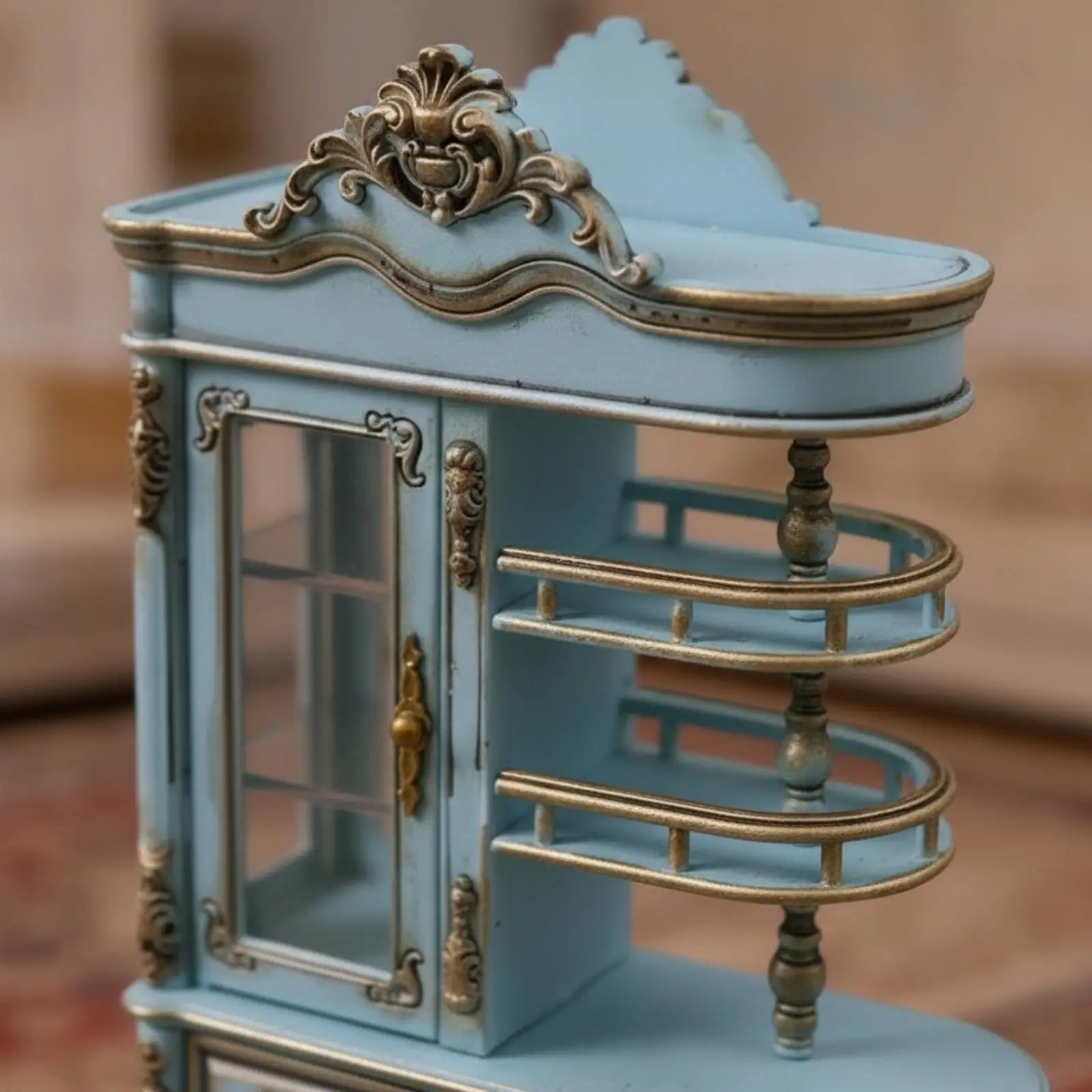 Miniature Dollhouse Cabinet with Opening Glass Door and Storage Drawers for 1 12 Scale Creative Play Scenes