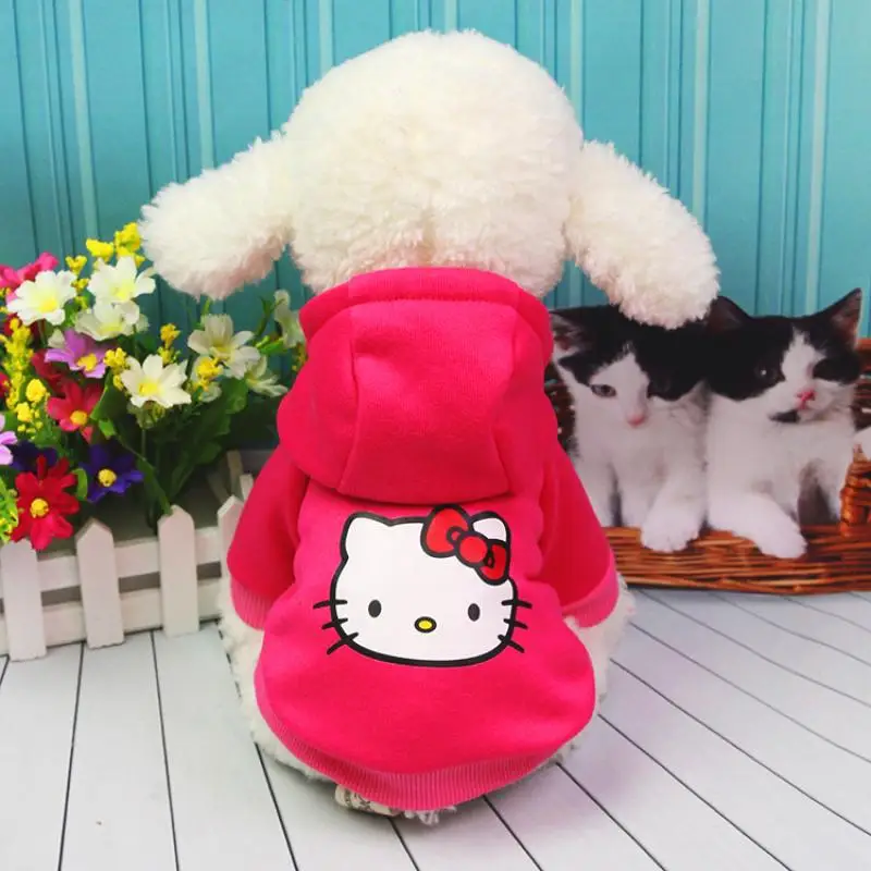 Sanrios Autumn and Winter Pet Clothing Kawaii Hello Kitty Cartoon Cute Fleece Keep Warm Buttons Dog Hoodie Fashion Pet Supplies