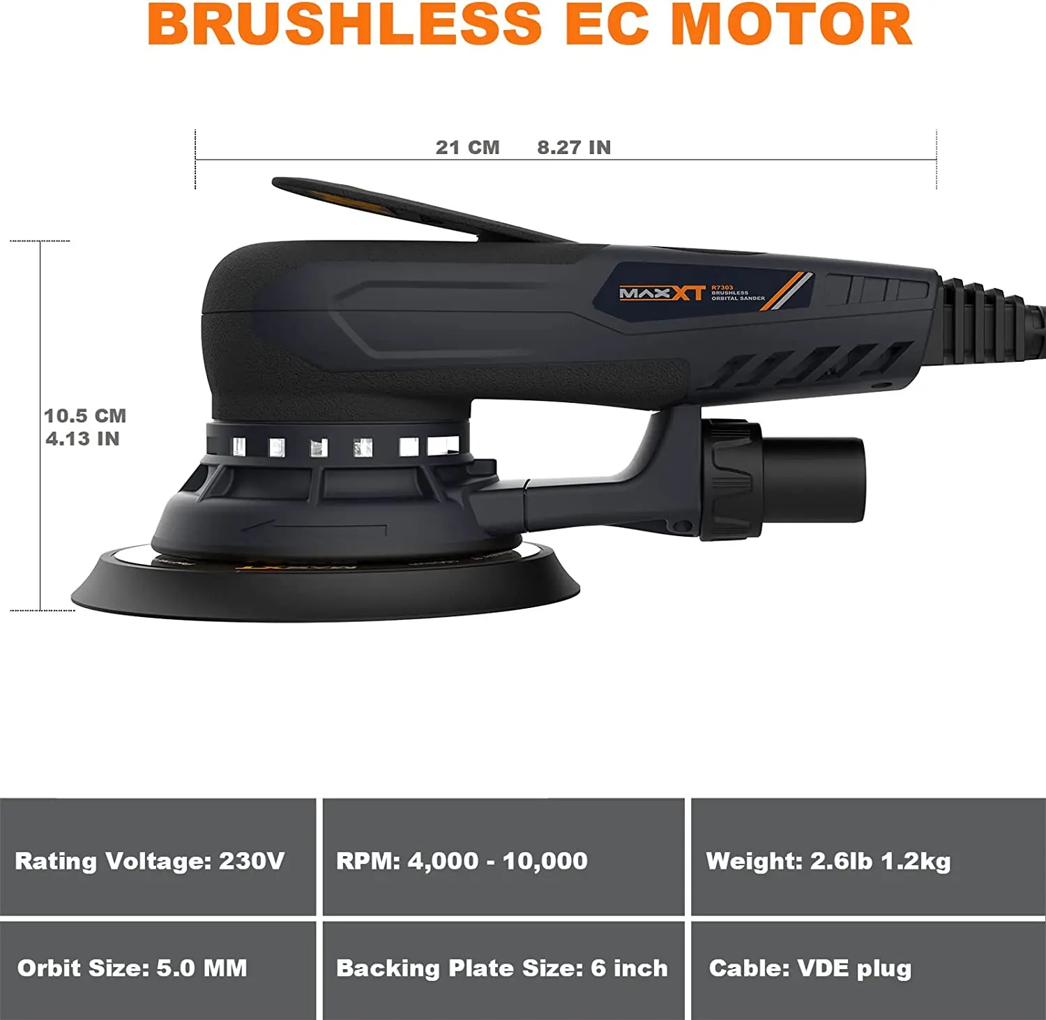 MAXXT Random Orbital Sander Brushless 350W 3A Multi-function Variable Speed Electric Corded Orbital Sanders Machine Polishing