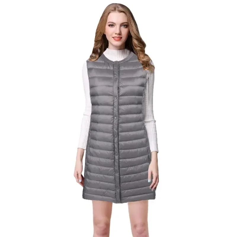 New Autumn Winter Women Casual Slim Mid-length Down Padded Jacket Waistcoat Cotton Vest Female Warm Ultra Light Down Vests