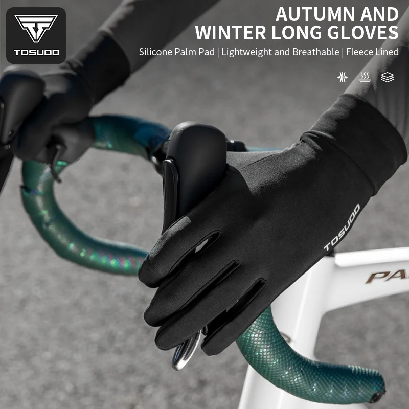 TOSUOD Thermo-Fleece-Handschuhe, stoßdämpfende, winddichte, rutschfeste Touchscreen-Fahrradhandschuhe für Laufsport und den Alltag