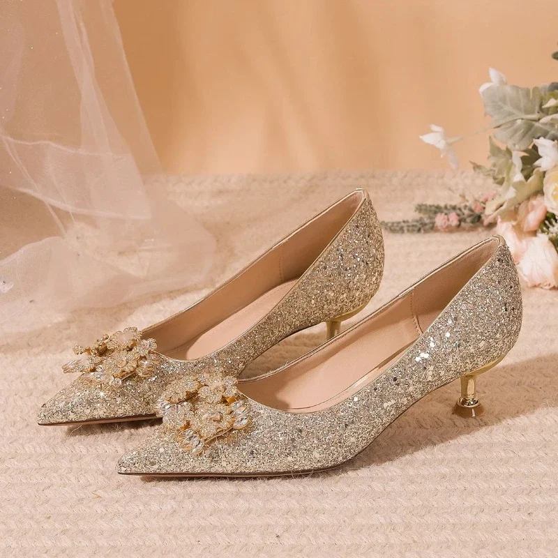 Bride Wedding Shoe Low Heel Elegant Pointed Toe Women's Shoes Stilito Ladies  Pumps with Discount Young Non Slip Chic Popular Y2k - AliExpress 322