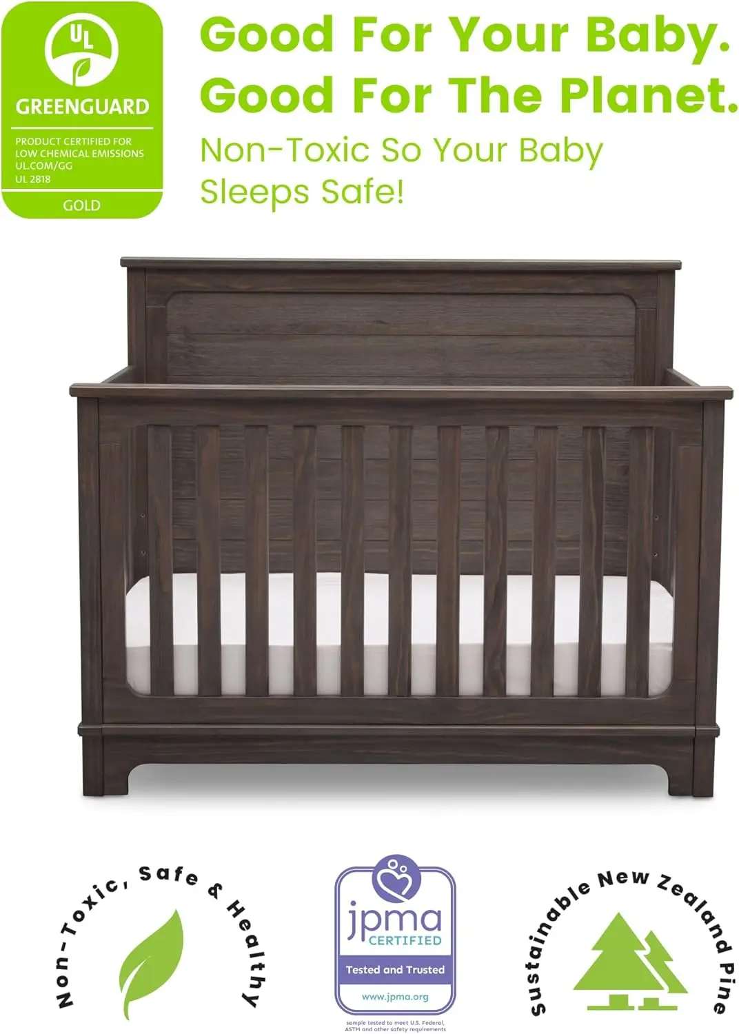 Delta Children Simmons anak-anak tidur Monterey 4-In-1 Convertible, Rustic Grey + Simmons anak-anak senyap malam bernapas