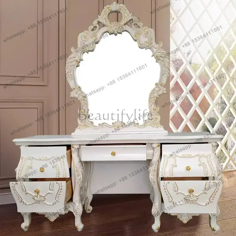 Chair Hidden Vanity Table Dest Decor Huge Luxury White Drawer Dressing Table Wood Wood Long Makeup Tafel Furnitures For Bedroom