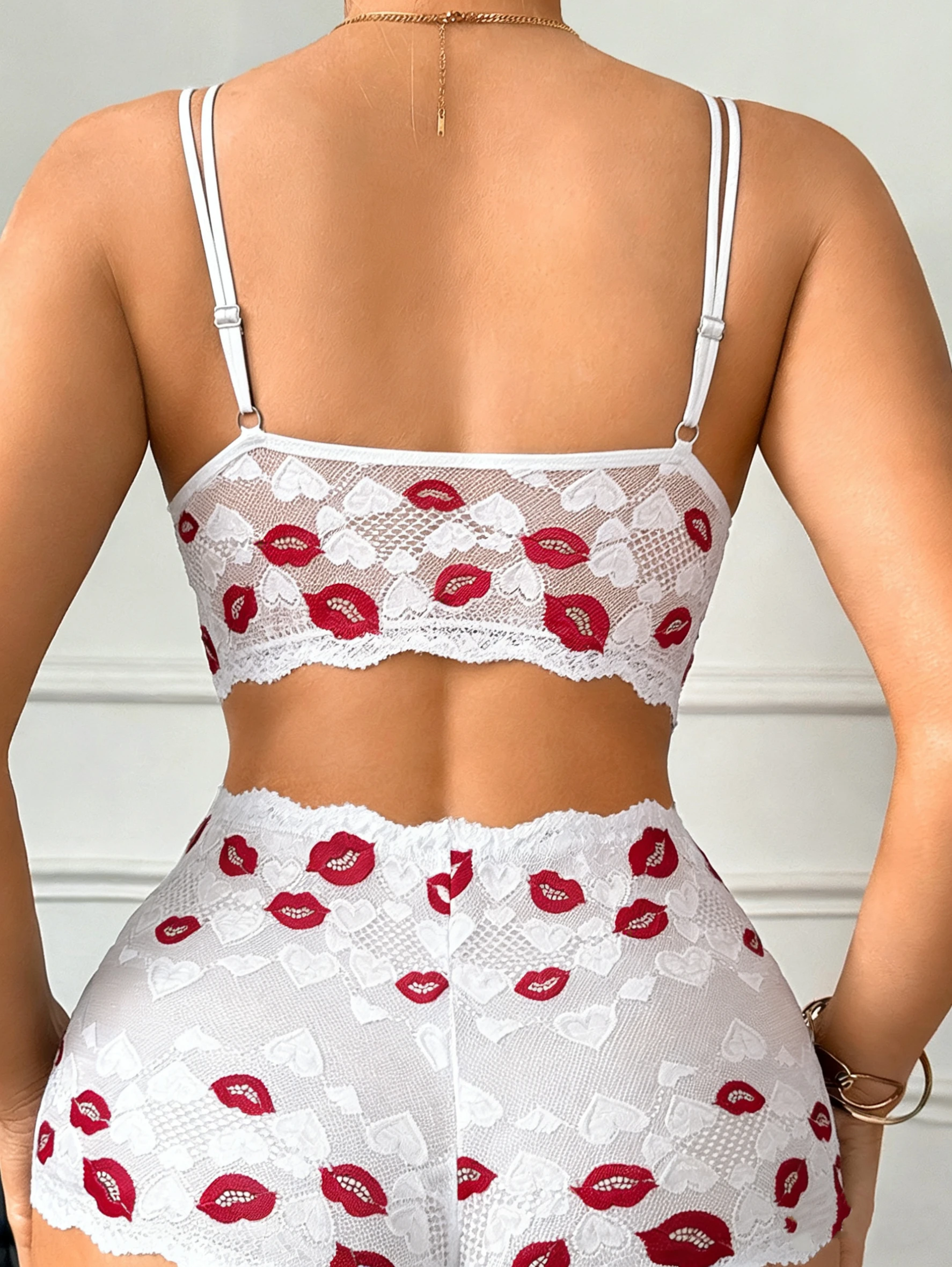 Sexy Lip Print Women's Underwear Set Hollow-Out Lace Unlined Bra Sexy Lingerie Set Thin Cup Wireless Sexy Bras and Sheer Panties image 6