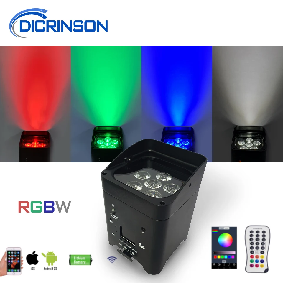 18W RGWAUV LED Wireless Battery Uplight Par Lights 4pcs Charge Wireless DMX Wifi Remote Control Wedding Convenient to carry