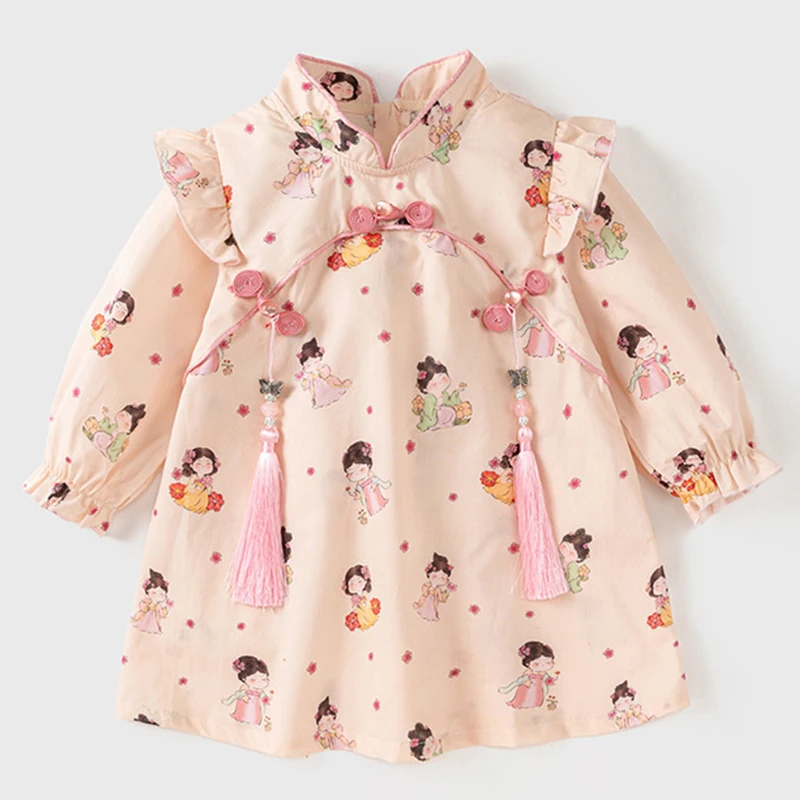 

Spring Autumn Kids Girls Clothes China Style Cartoon Cute Print Cotton Long Sleeve Baby Dresses Toddler Princess Dress BC480