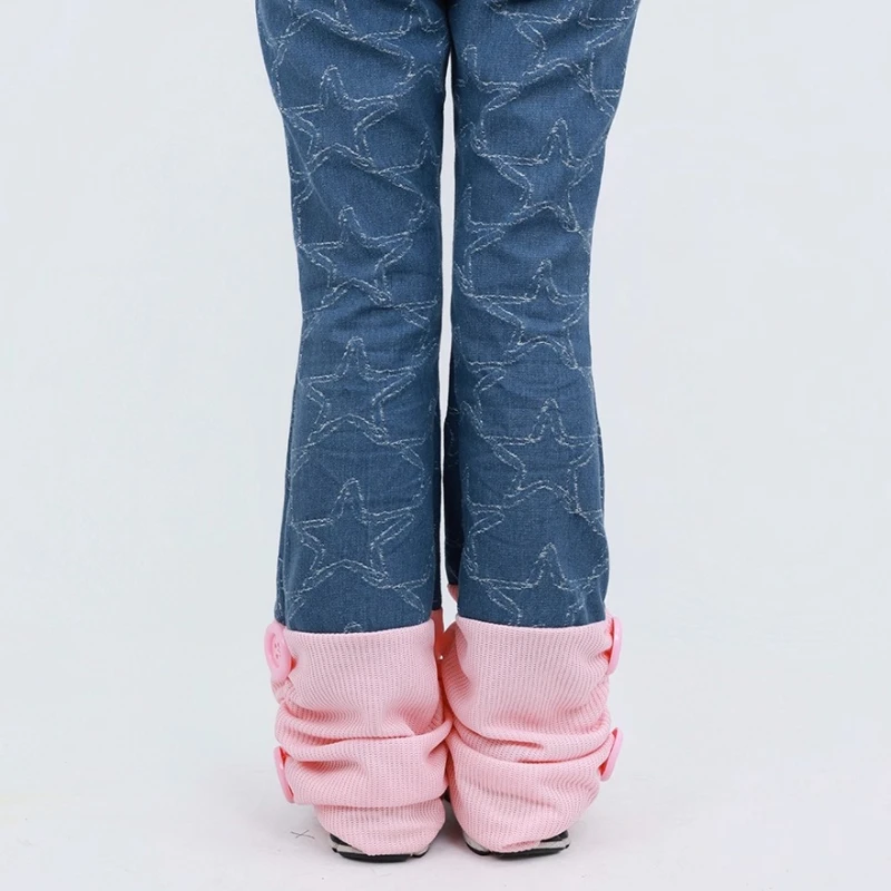 Original Design Y2K Retro Splicing Color Star Pattern Women's Long Pants Autumn Winter New Loose Versatile Flared Jeans Ladies