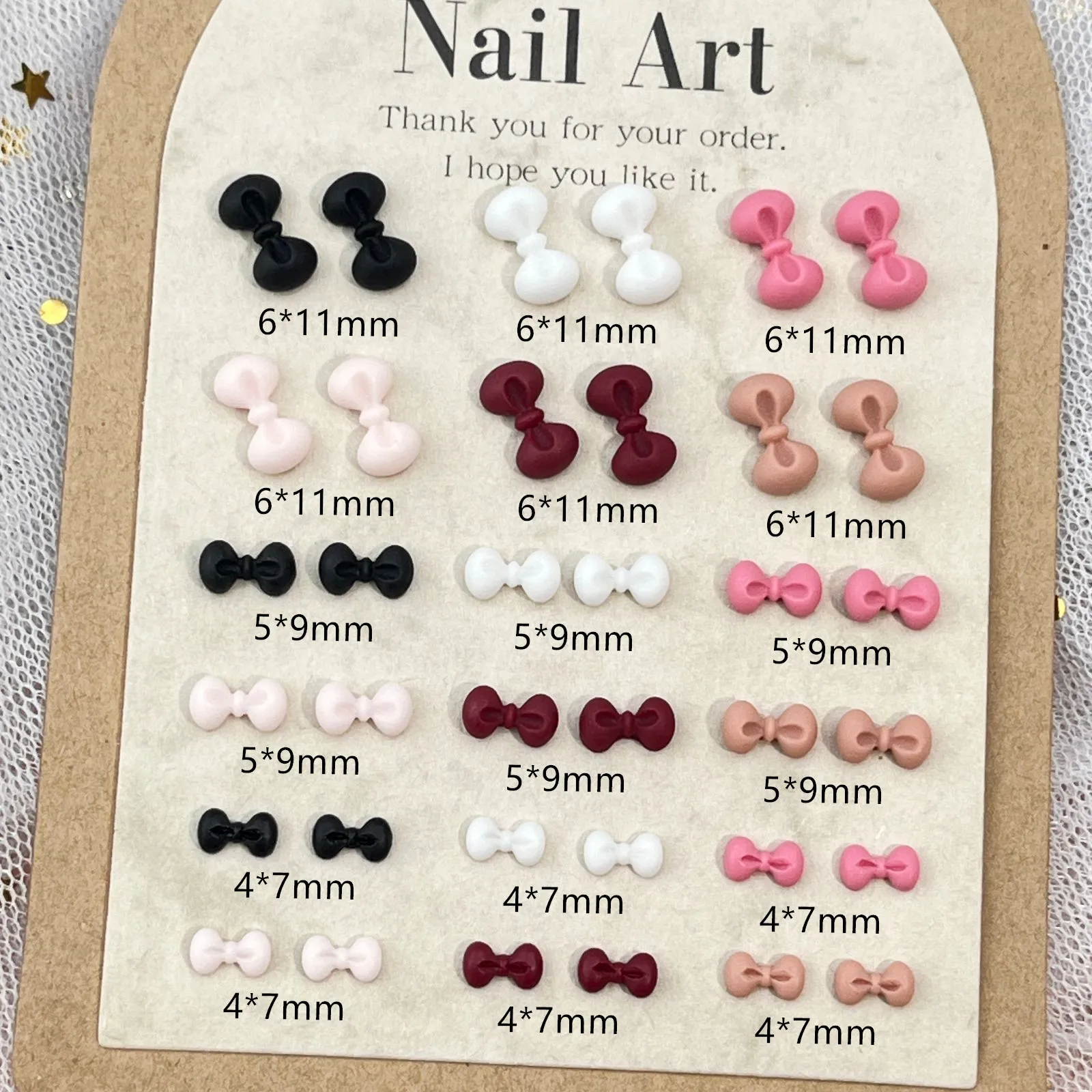 50 unidades 3D Mini Hello Cute Bow Nail Charms - Fitas de resina branca de tamanho misto para manicure Kawaii