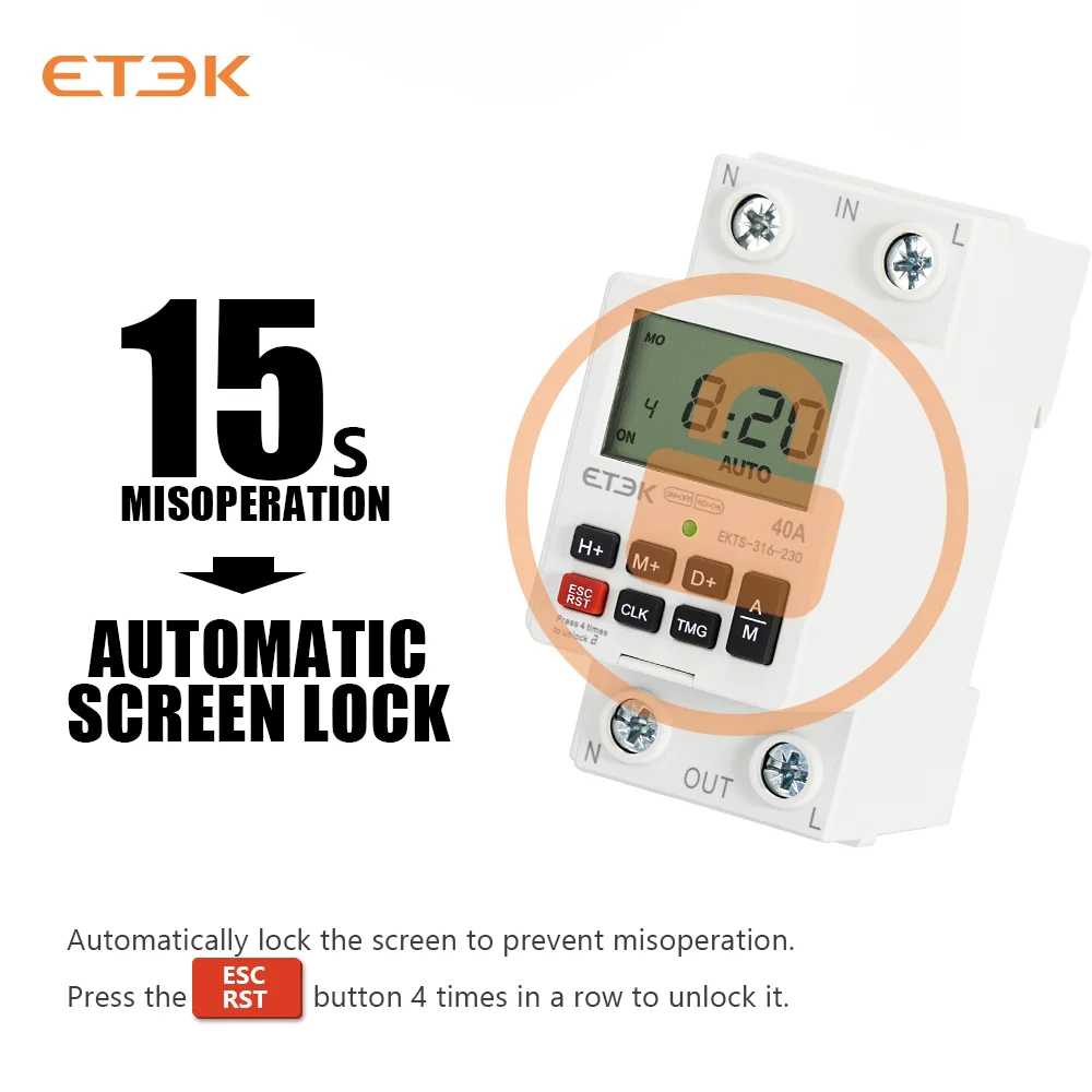 ETEC 220V DIN Rail 40A 2P with Battery 7 Day Countdown Timer Sunday Hour Programmable Smart Relay EKTS316