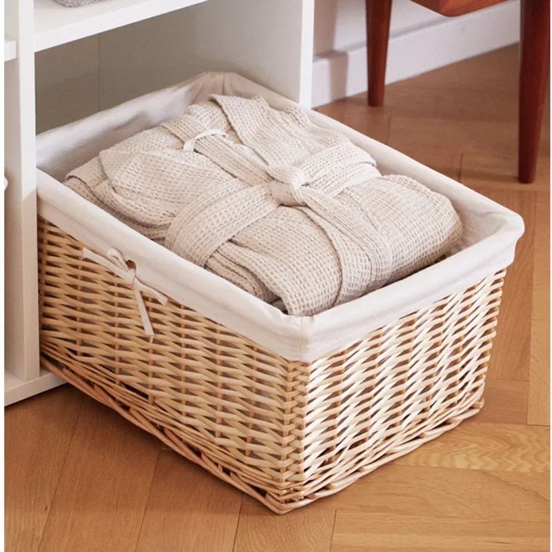 Japanese Minimalist Storage Basket Natural Rattan Woven Organizer Boxes Multifunctional Cosmetic Case With Lining Home Supplies