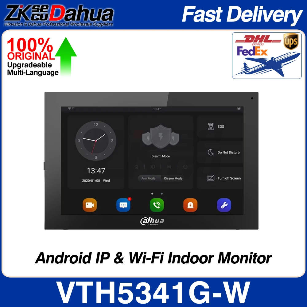 Dahua VTH5341G-W Android 10-inch 1024*600 Touch Screen Digital WIFI PoE IP Indoor Monitor 2-Way Audio Intercom RS-485 Alarm I/O