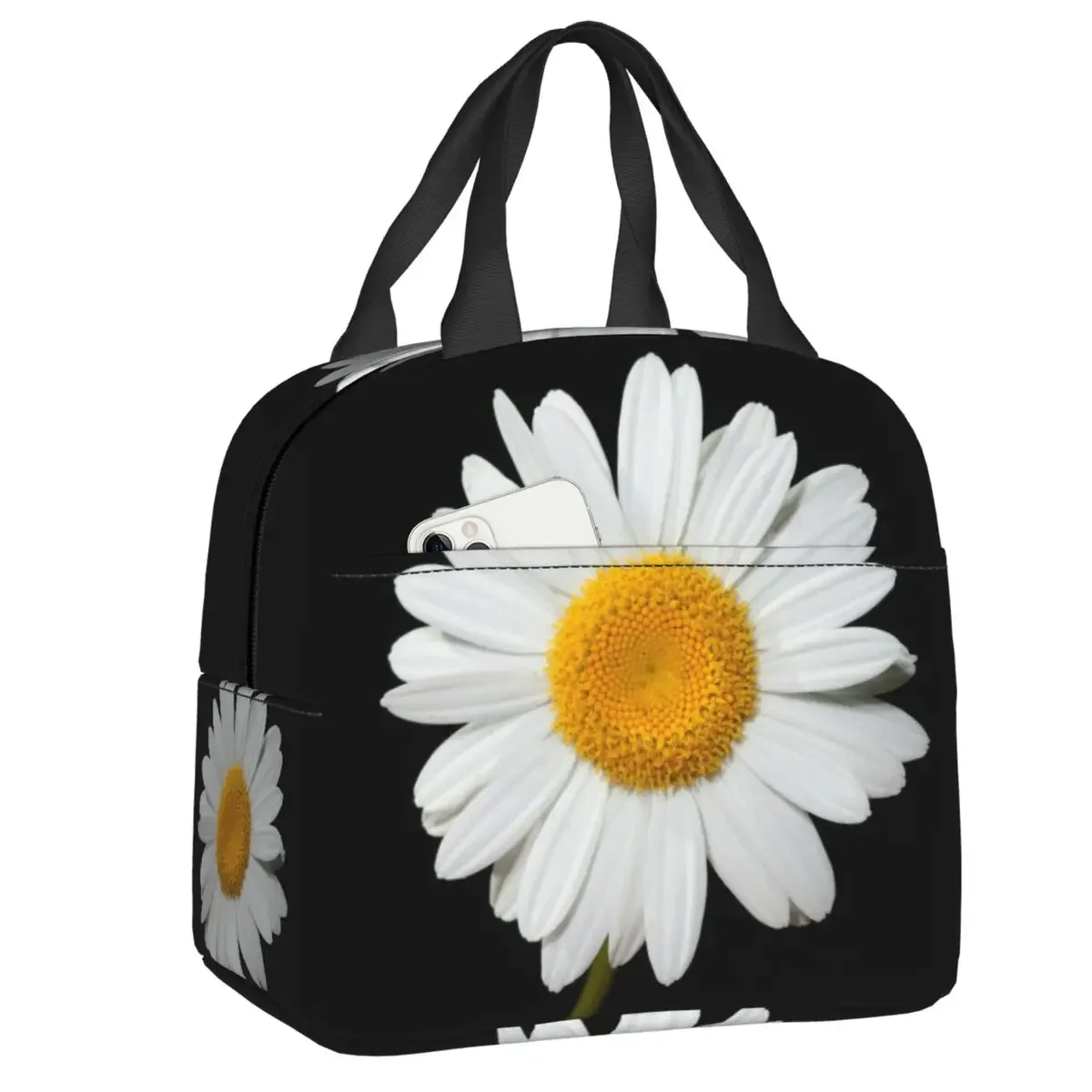 Custom Daisy Flower Lunch Bag Women Warm Cooler Insulated Lunch Boxes for Kids School Children