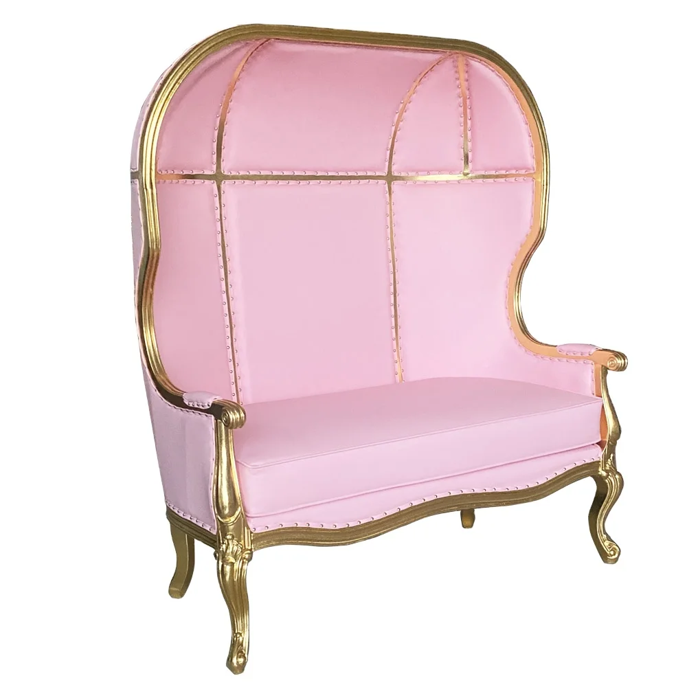WR-Pink Gold Kapuzen-Hochzeitssofa mit Metallkäfig, Luxuriöse Eventmöbel, Samtstoff, Holzrahmen, Hochzeits-Sofa-Sets!