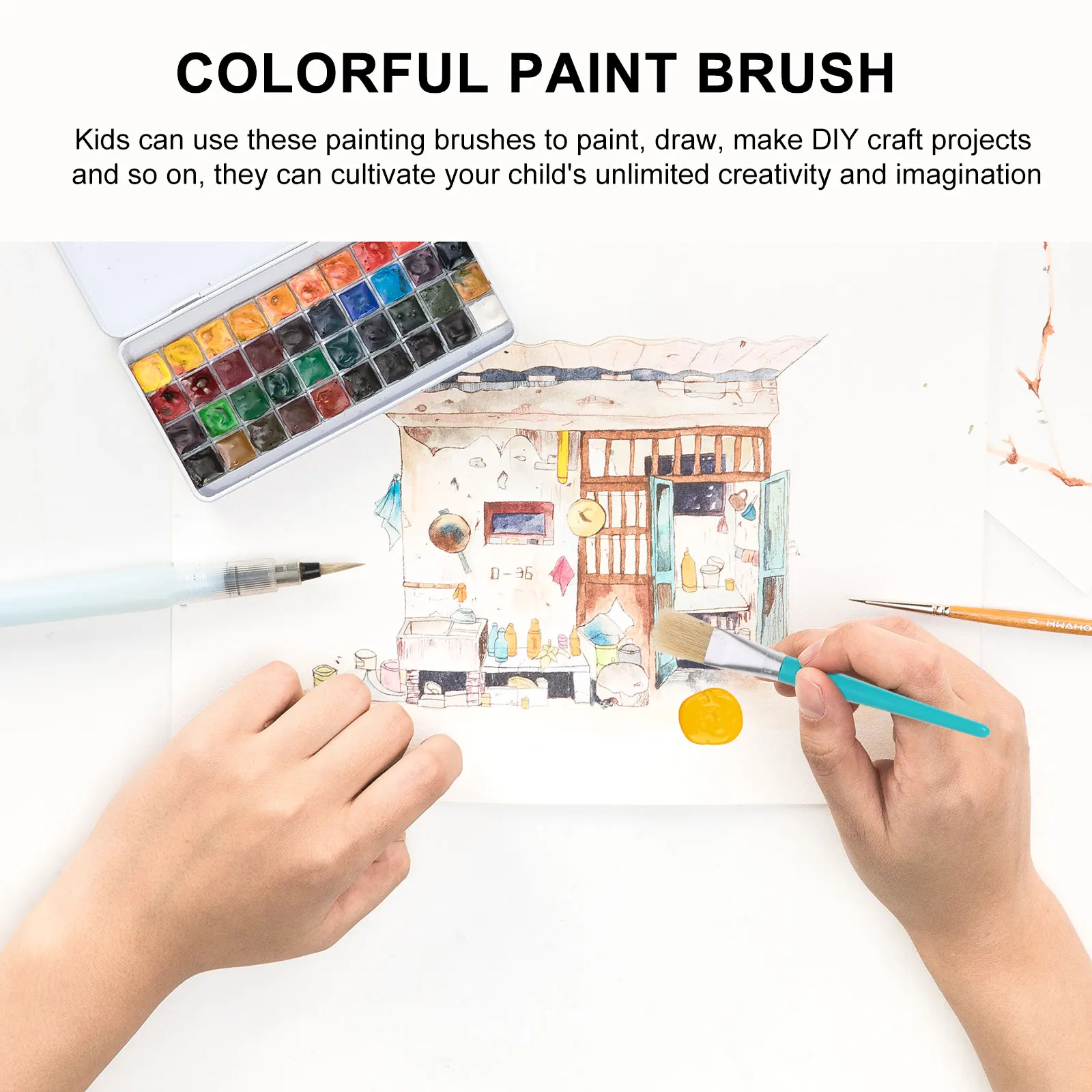 

20 Pcs Oil Paintbrush Set for Kids Bristle Hair Painting Brushes School Supplies Art Tools Colorful Flat Handle Graffiti