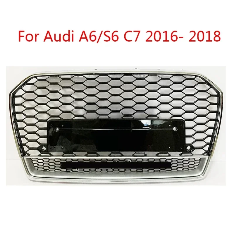 

Front Sport Hex Mesh Honeycomb Hood Grill Chrome Black for Audi A6/S6 RS6 Style C7 2016 2017 2018 Car Accessories Without Emblem