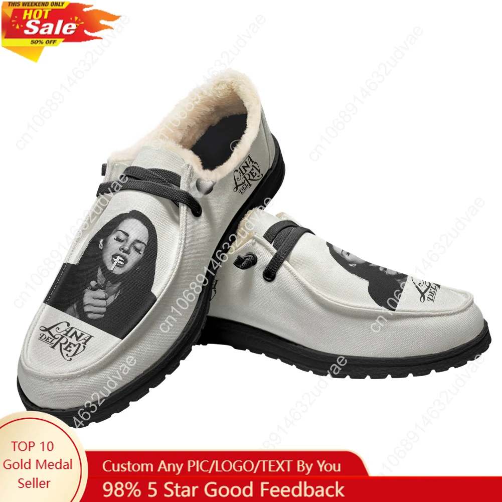 

Lana Del Rey Singer Plush Loafers Men Woman Casual Flat Shoes Elastic Keep Warm Lightweight Footwear Couple Custom Shoe Black