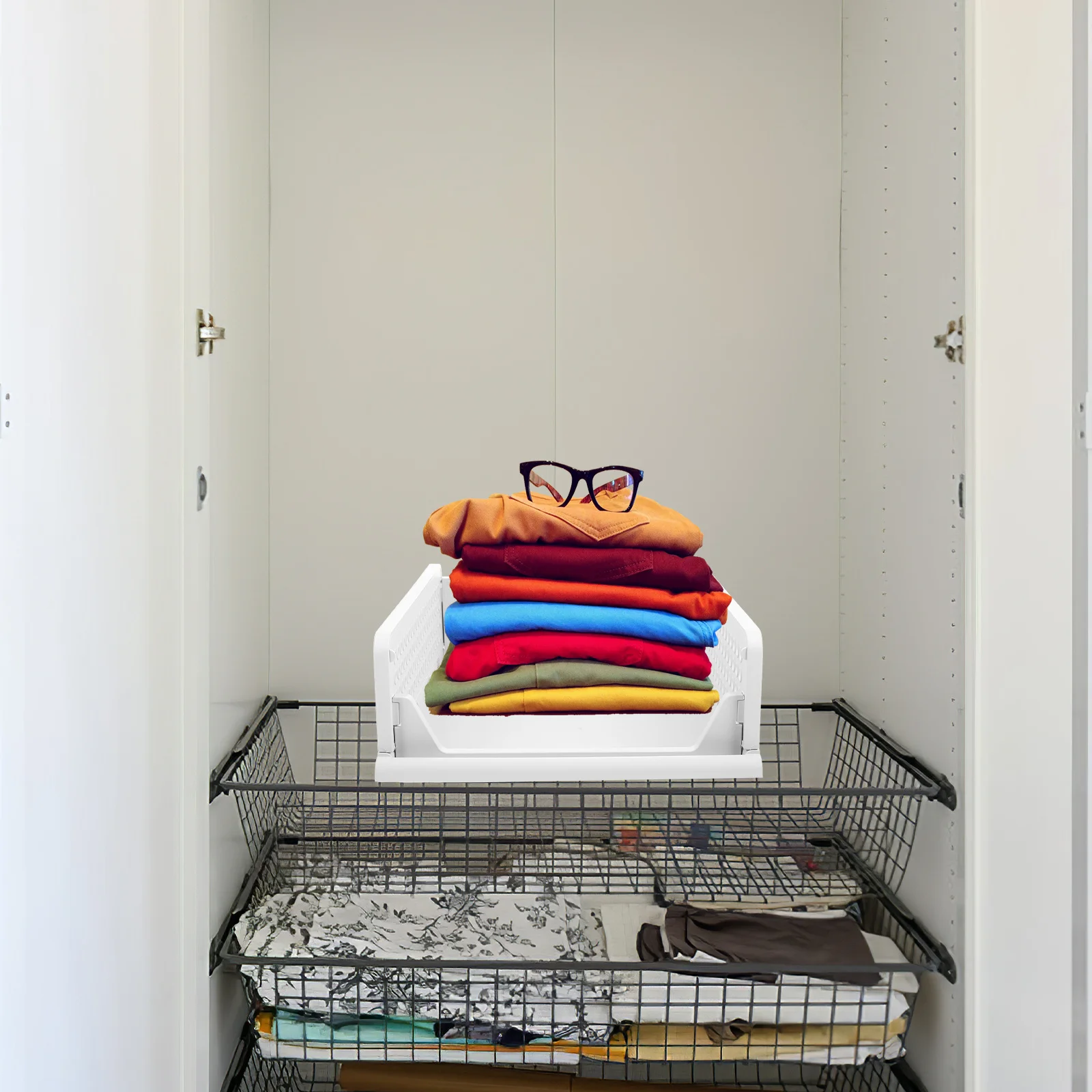 

43X14X32.3Cm Drawer Type Clothes Storage Box Partitioned Stackable Pull Out Organizer Ventilated Shirts Pants T-Shirts Storage