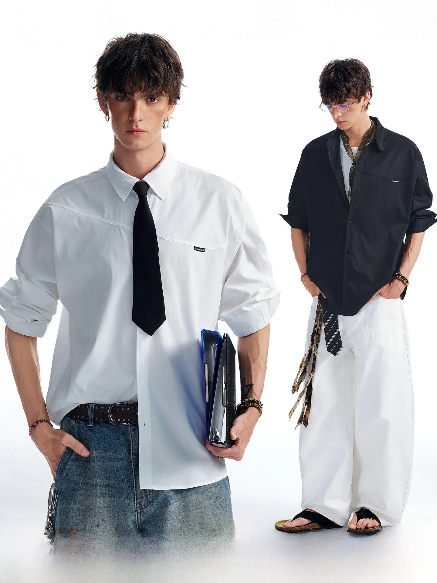 

Cleanfit White Long Sleeve Shirt for Men Spring American Style Dream Made Breathable Polyester Fiber Youth Popular Casual Shirt