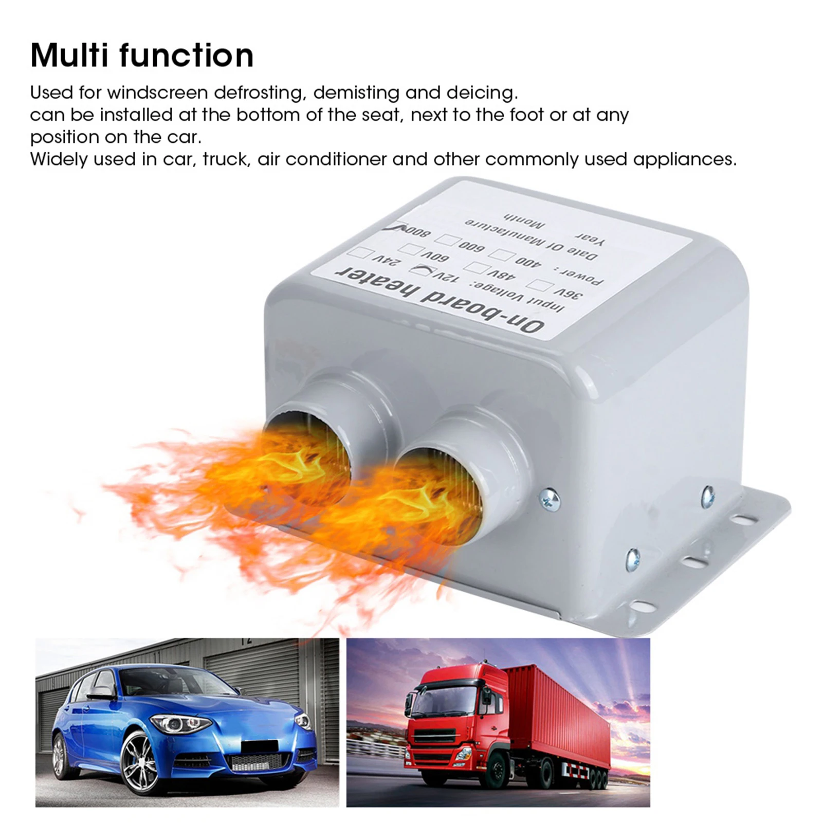 12V 800W Car Heater Windshield Glass Defroster Mist Eliminate 2 Air Outlet 5s Fast Heating for Car Lorry Truck Parking Heater