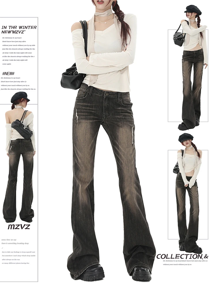 2025 Herbst Winter Damen Denim Hosen Low Rise Flared Jean Bell Bottom Japanische Y2k 2000er Cowboy Koreanische Gyaru Bootcut Jeans
