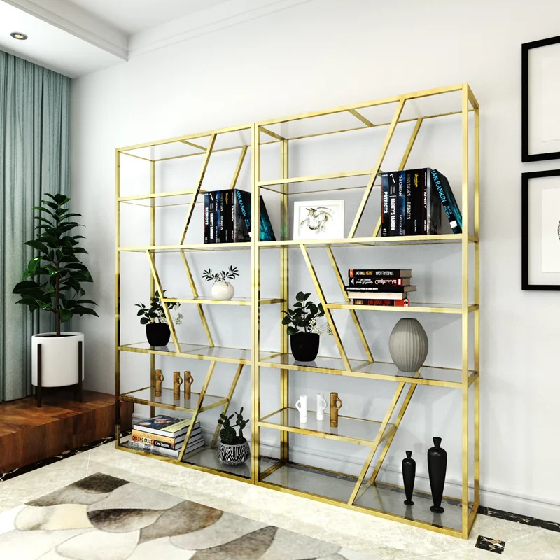 

Living room golden simple showcase storage rack tea storage cabinet, study bedroom partition Bogu rack shelf