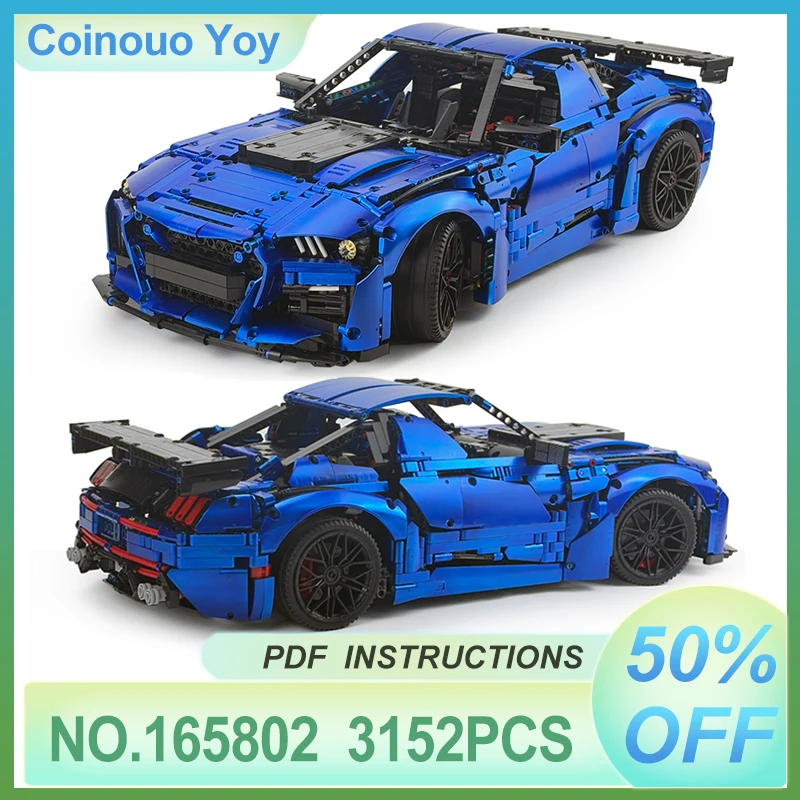ハイエンドのユニークな新しいテクニカルブルーメッキスーパースポーツカー 1:8 モデル MOC 165802 ビルディングブロックレンガパズルおもちゃ誕生日ギフト