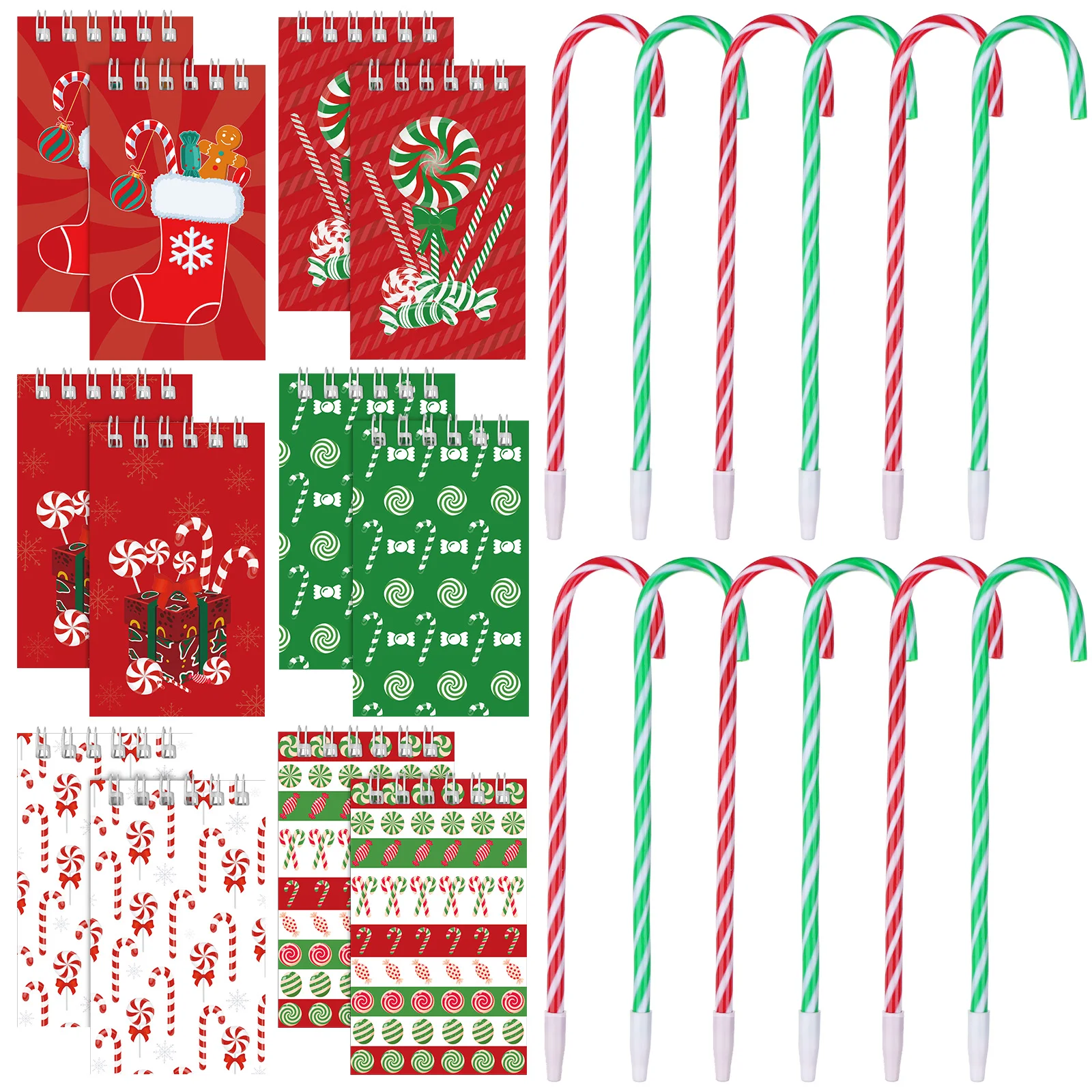 24 pezzi di penna natalizia con bastoncino di zucchero con taccuino a spirale pupazzo di neve ombrello novità festa scuola ricompensa borsa per regali forniture di cancelleria