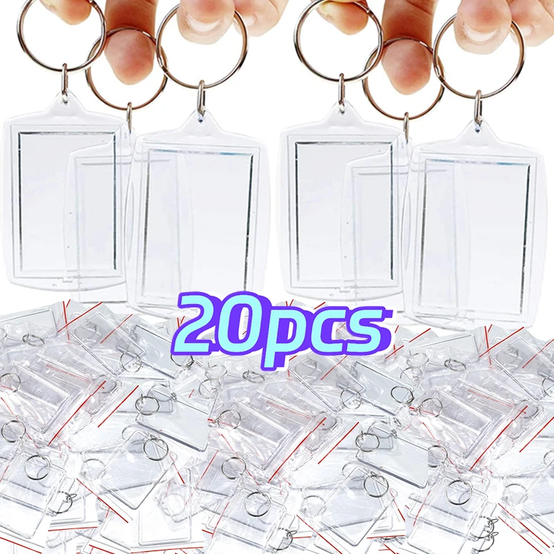 

1-20pcs Blank Acrylic Picture Keychain DIY Clear Insert Photo Split Key Ring Frame Key Chains Couple Anniversary Graduation Gift