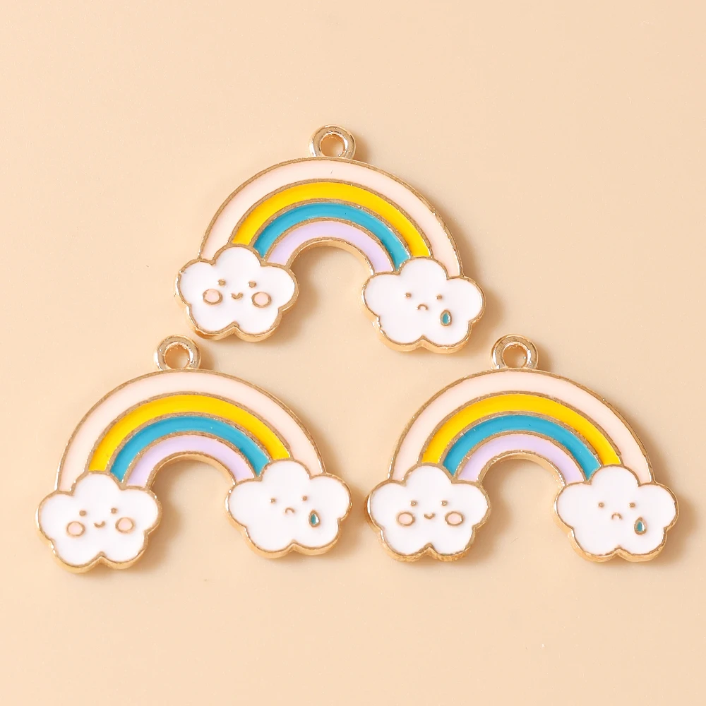 Leslie 10 Stück Mix Niedliche Emaille-Stern-Wolken-Regenbogen-Anhänger für DIY Armband Halskette Ohrringe Schmuckherstellung Handgemachtes Kunsthandwerk – Detail 19