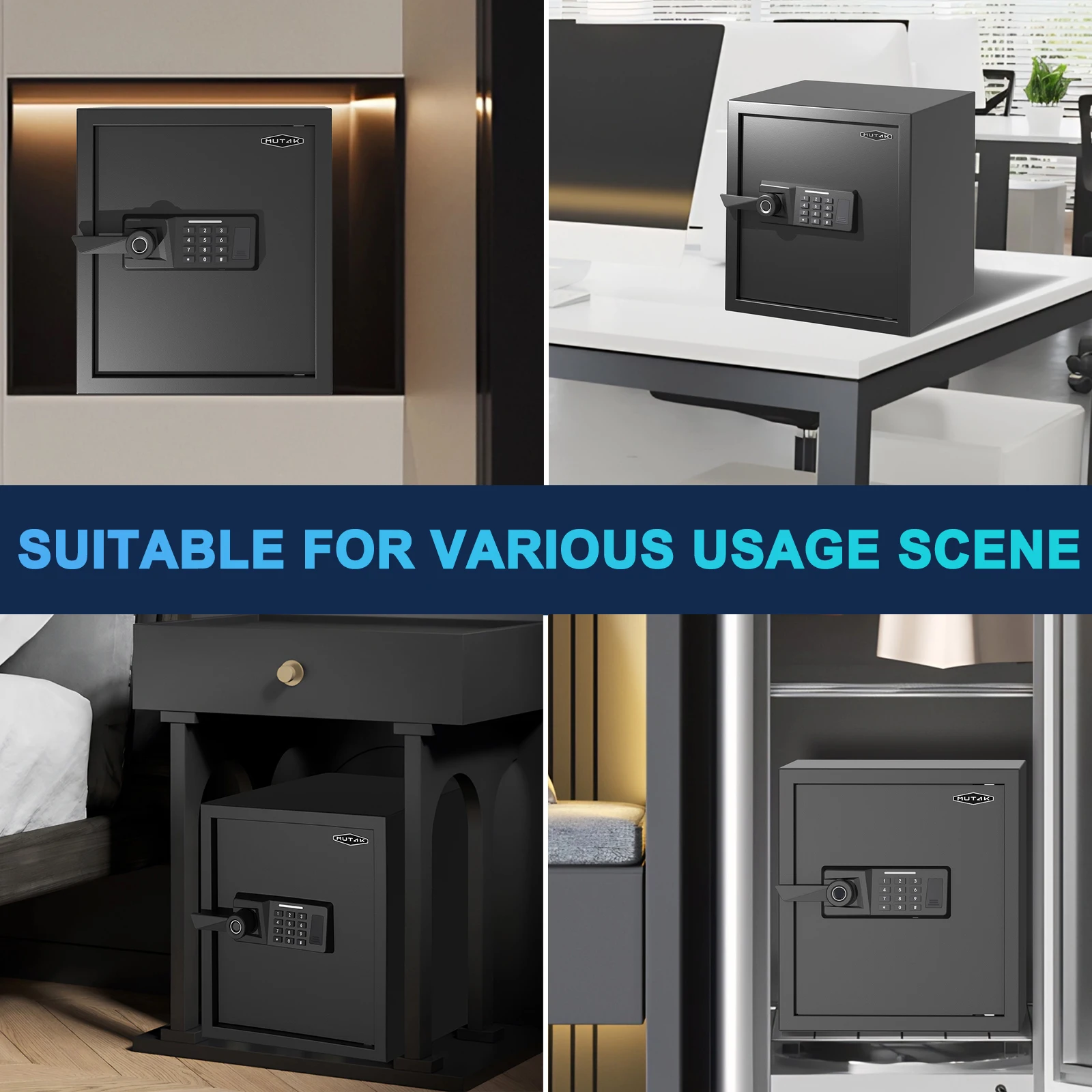 Mutak 1.5 Cub Biometric Safe Box with Fireproof Bag,Home Security Safe Fingerprint Recognition Money Safe Box for Jewelry Valuab