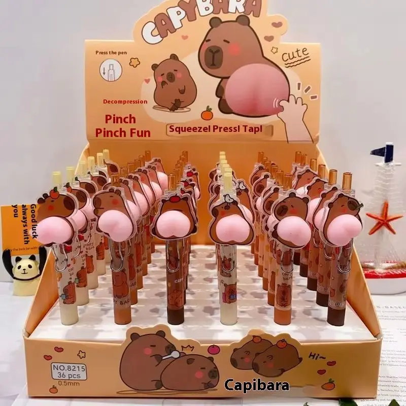 

Набор гелевых ручек «Капибара», 36 шт., мультяшные шариковые ручки, креативные антистрессовые ручки-антистресс, 0,5 мм, черные, с нажимным механизмом, для студентов