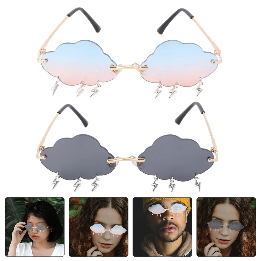 

2Pairs Sunglasses Rimless Cloud Shape Party Glasses Fashionable Lightweight Cool Trendy Sunglasses Women Rimless Glasses
