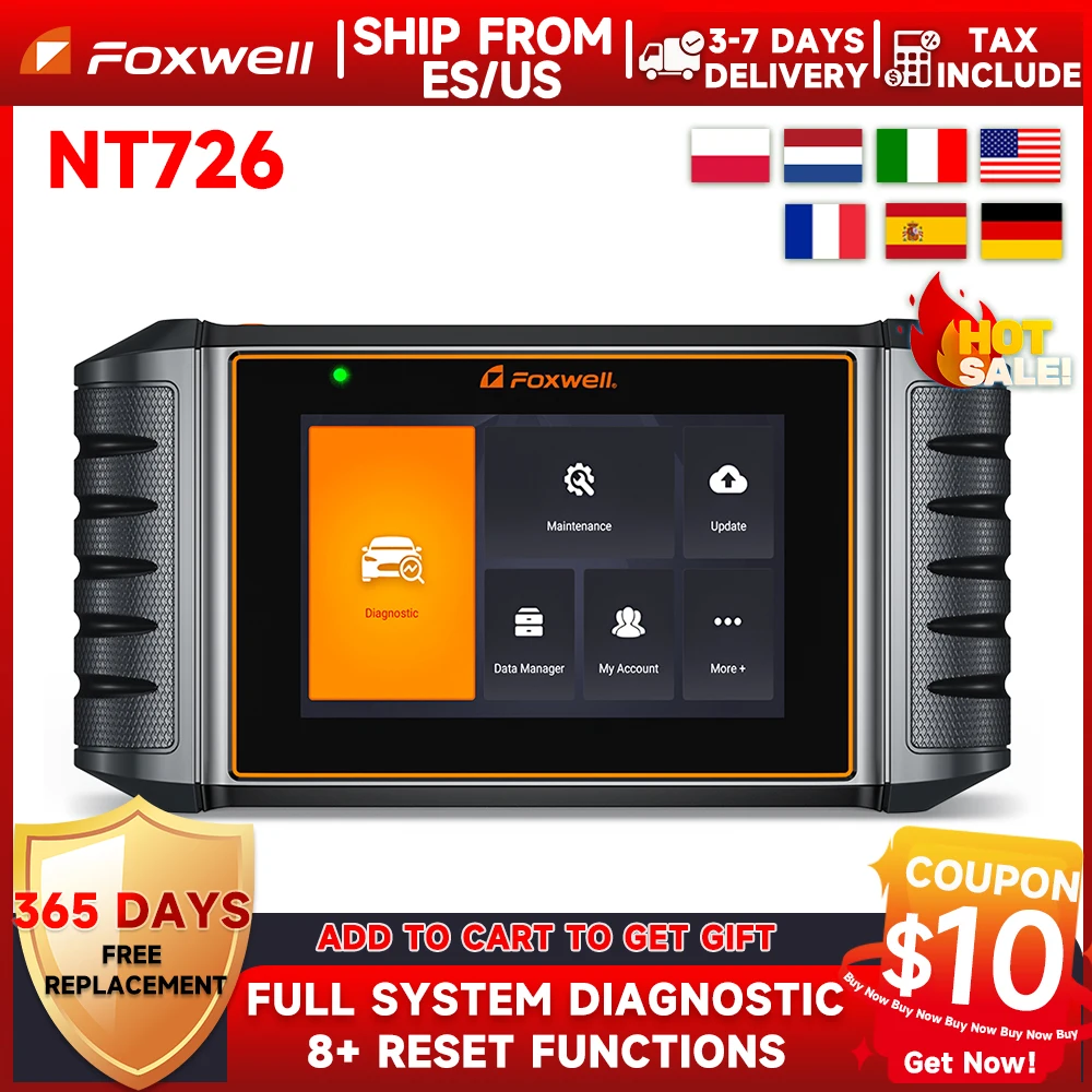 Foxwell NT726 OBD2 Diagnostic Tool All System Scan DPF Injector Oil EPB SAS Reset OBDII Car Automotive Scanner Tools Free Update