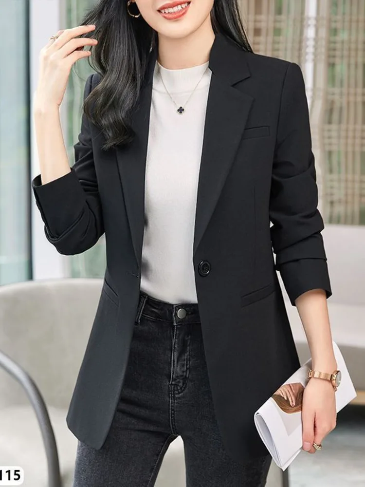 Women Chic Office Lady Blazer Fashion Long Sleeve Solid Color Single Button Classic Temperament Elegant Chic Blazers